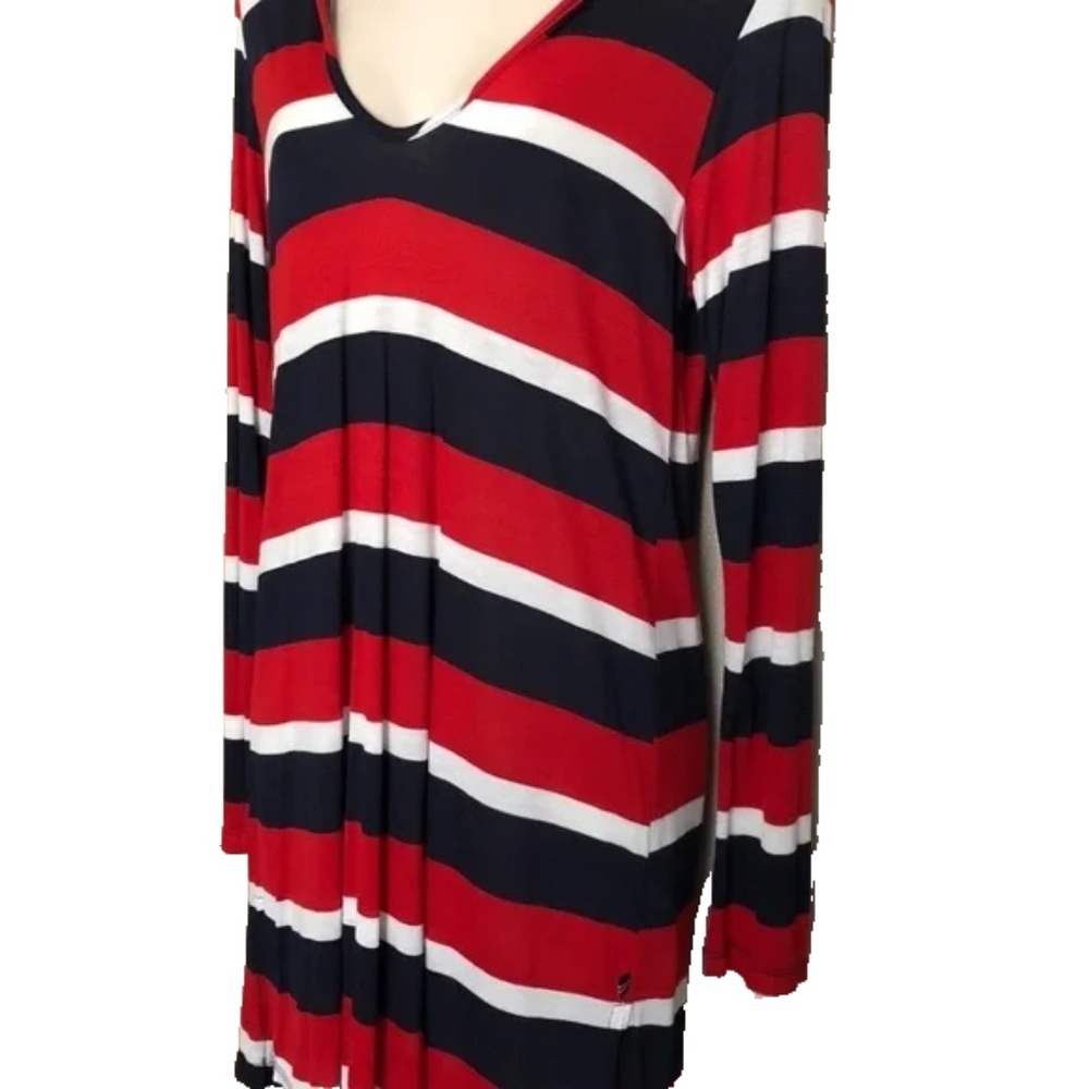 (NWT) Nautica Red/White/Blue Striped Hooded Swimsuit Cover Up Tunic Size S